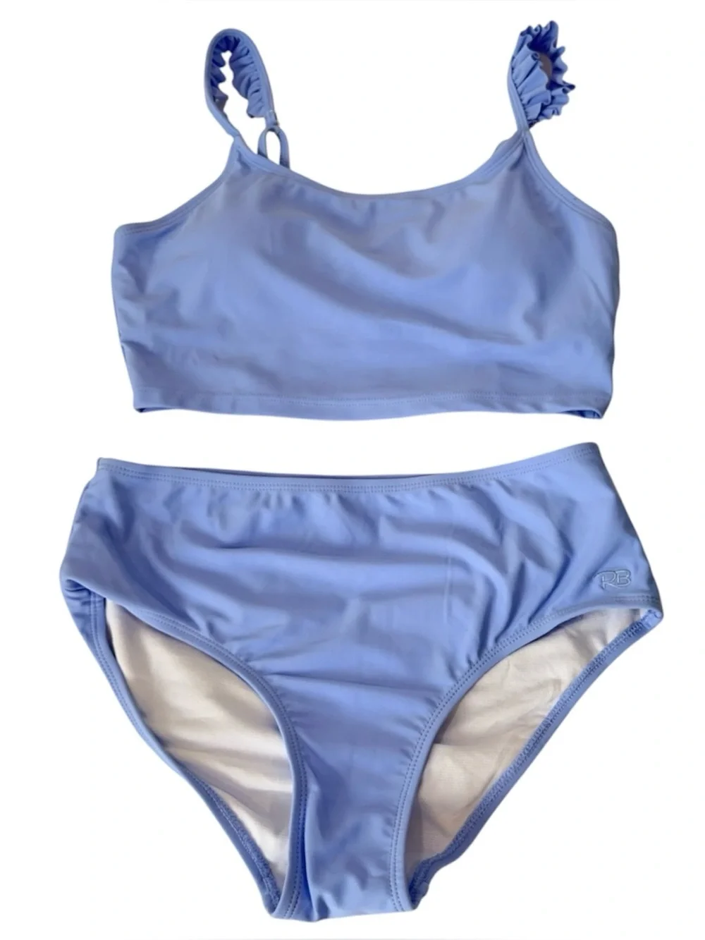 Ruffle Butts girls Light Blue Ruffle-Strap Two-Piece Swim Set size 16